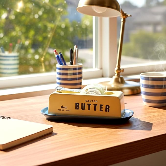 Resin Butter Shaped Funny Tape Dispenser, Novelty Packing Tape Dispenser | YOUERDA; Desk Fits Standard Tapes, Fun Office Home School Supplies, Teens & Students Cute Stationery Gift