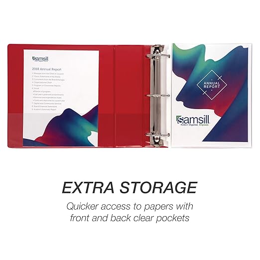 Samsill 3 Inch 3 Ring Binder, Economy Round Ring, Clear View Cover, 550 Sheet Capacity - for School, Home, Office - Ruby Red