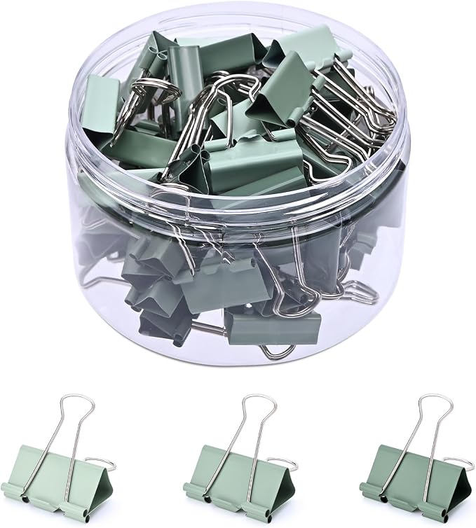 Temiary Binder Clips, Medium Metal Binder Paper Clip Green 0.98Inch, 48 Pcs | Colored Binding Paperwork Clamp Bulk for Office, Home, School