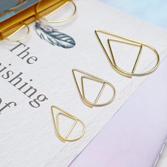 60 Pieces Gold Paper Clips Drop-shaped Large Stainless Steel Teardrop Paper Clips with Holders Box for Office School Supplies Wedding Invitations Bookmarks Women Planners (2 inch/50 mm) by DEEDYGO