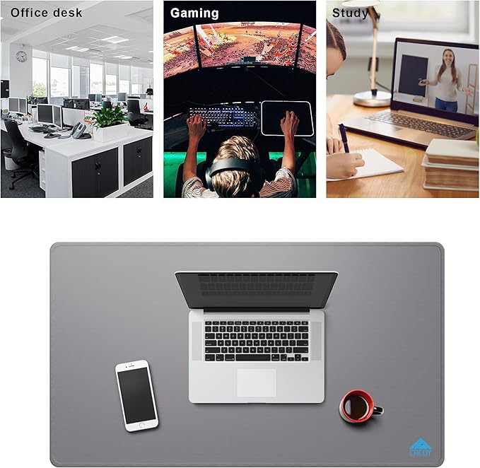 Cacoy 36 x 20 inch Large Gaming Mouse Pad with Stitched Edges, Extended Mousepad with Micro-Weave Cloth, Non-Slip Base Desk Matt for Desktop, Water Resist Keyboard Pad for Gamer, Office & Home, Grey