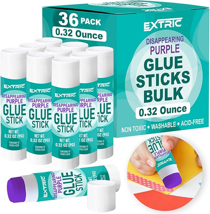 Glue Sticks Bulk Classroom, Purple Glue Sticks for Kids 36 Count, 0.32 Ounce Washable, for Kids, School and Home