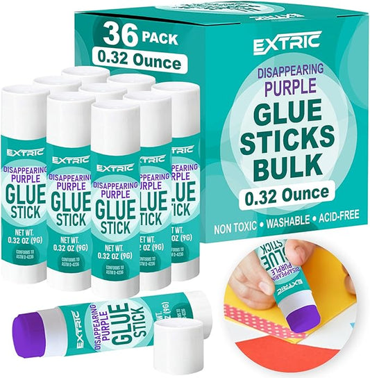 Glue Sticks Bulk Classroom, Purple Glue Sticks for Kids 36 Count, 0.32 Ounce Washable, for Kids, School and Home