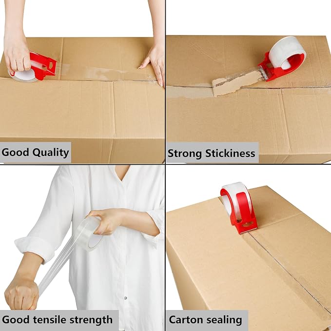 2-Pack Clear Packing Tape with Dispenser-2.7mil x 1.88" x 55Y Heavy Duty Packing Tape for Moving Boxes-Moving Tape Strong Adhesive Packaging Tape.