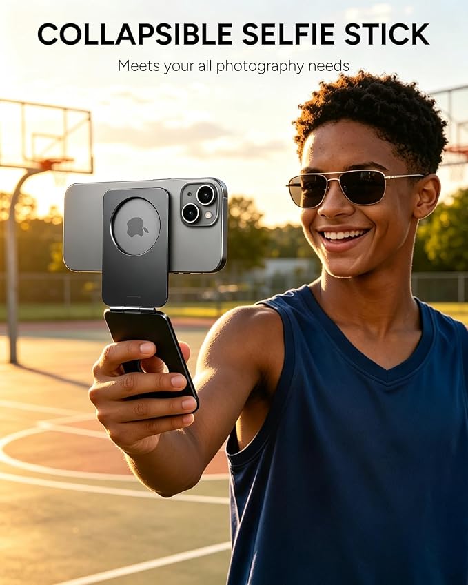 1ST IDEA for Magsafe Tripod, Tripod for iPhone Lightweight Aluminum Alloy & Angle Adjustment & Strong Magnets iPhone Tripod Stand Compatible with 17/16/15/14/13/12 (Included Metal Ring)