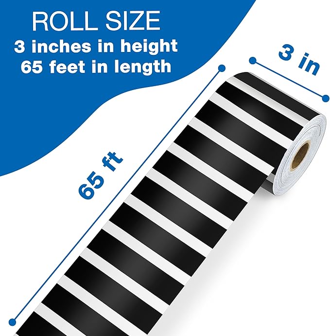 Carson Dellosa Education 65Ft of Black and White Stripes Bulletin Board Borders, 1 Roll of Trim for Rolling Whiteboard, Posterboard, Party, Office Decorations, and Classroom Decor