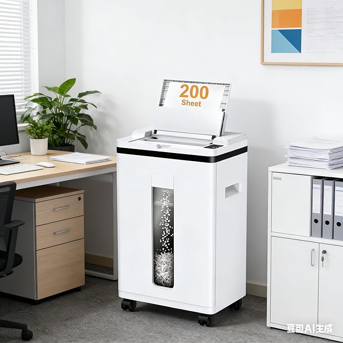 Paper Shredder 200-Sheet Auto Feed, Touchscreen Heavy Duty Shredders, 40 Min Non-Stop, P-5 Ultra Security Shredder for Home Office, Micro Cut with Wheels, 5.8 Gal Bin, <60 dB(OL288)