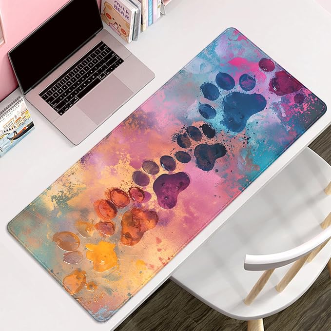 Cute Dog Paw Print Mouse Pad Desk Mat,Large Mouse Pads Desk,Full Mouse Pad | Stitched Edges Rubber Non-slip Office Study XL Long Extended Gaming for Computer Keyboard Laptop PC