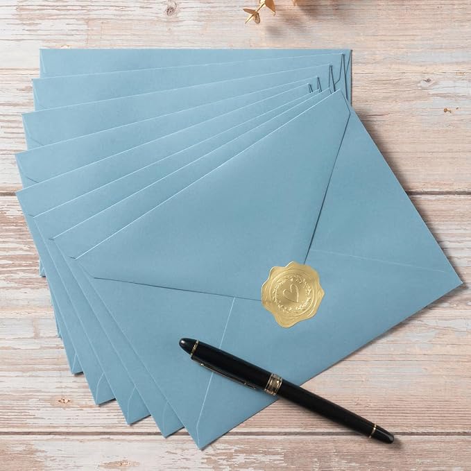 100 Pieces A6 Envelopes 4x6 Dusty-Blue, 6 1/2 x 4 3/4 Inches | 4x6 Envelopes with Gold Stickers For Greeting Cards, Birthday, Weddings, Baby Shower Invitations
