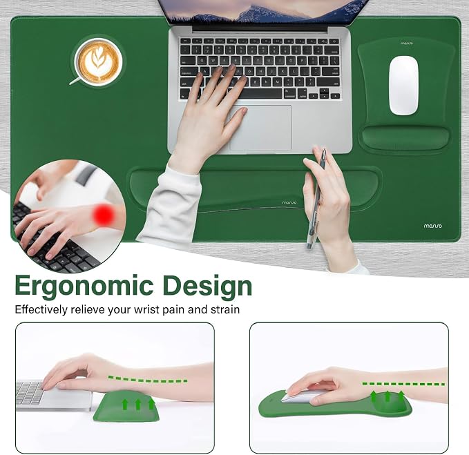 MOSISO Keyboard Mouse Pad Set, Large Gaming Mousepad&Keyboard Wrist Rest | Mouse Wrist Rest&Coaster, Ergonomic Non-Slip Mousepad&Easy Typing Cushion with Memory Foam for Home Office, Jungle Green