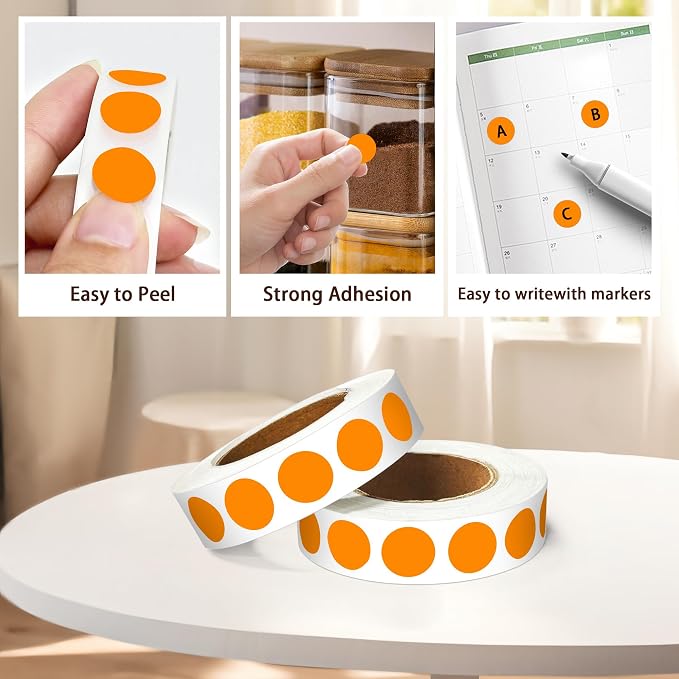 PARLAIM 1/2 Inch Round Permanent Adhesive Color-Code Dot Stickers,1000 Stickers Roll dots Label Dispenser Box Orange Circle Stickers Labels (Orange)