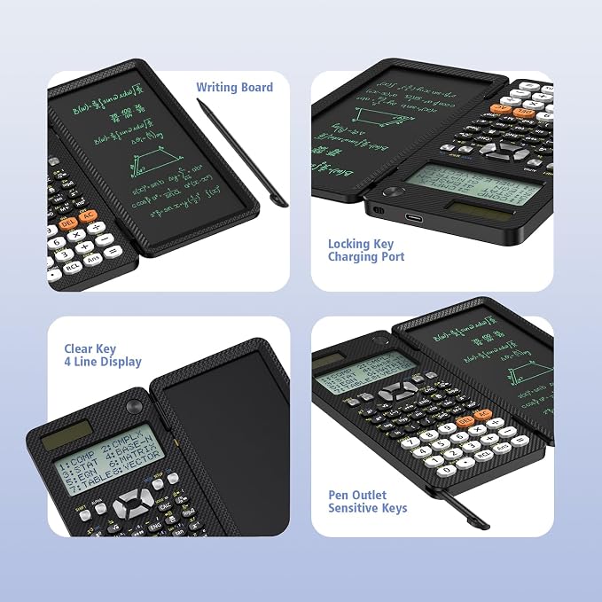 991ES MAX 417 Functions Scientific Calculators 4-Line Display with Notepad | ROATEE Rechargeable CalcNote, Foldable Portable for High School College Students and Teacher Back to School Supplies(Black)