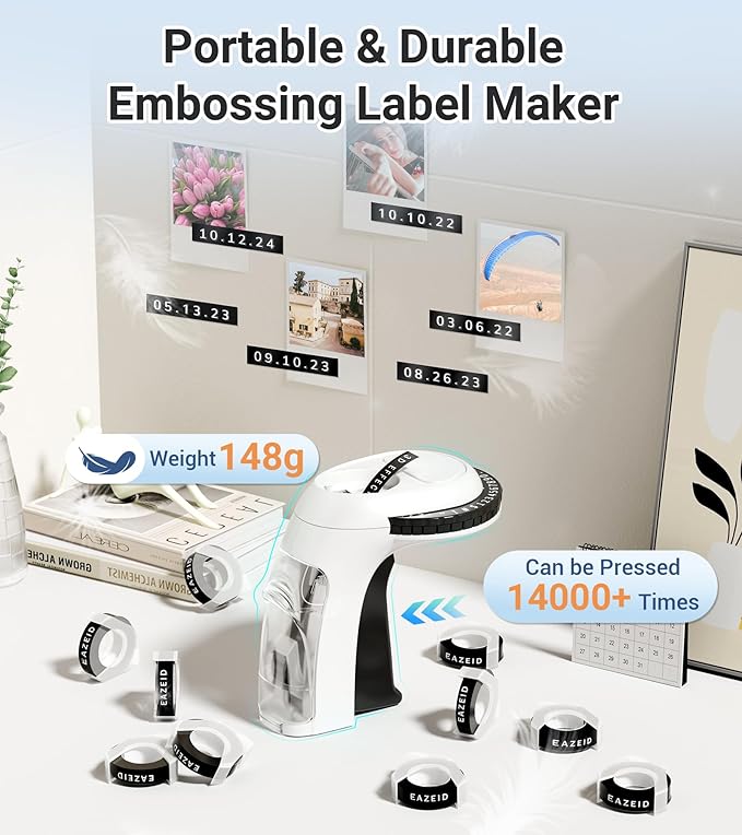 Embossing Label Maker Machine with 10 Tapes Black, Vintage Manual Labeler, 3D Embossed Label Maker 3/8inch Labels-Waterproof for Scrapbooking Supplies, Home Office & Kids School Items