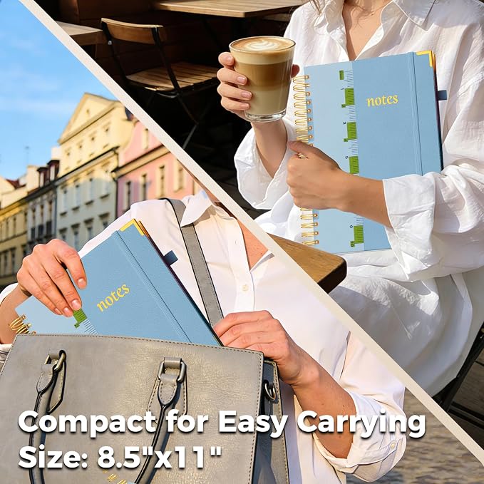 XYark A4 Hardcover Spiral Notebook, 8.5"x11" College Ruled Notebooks with Removable Divider Tab & Ruler, 5 Subject Notebook 300 Pages, Large Lined Journal for Women Men School Work Office, Light Blue