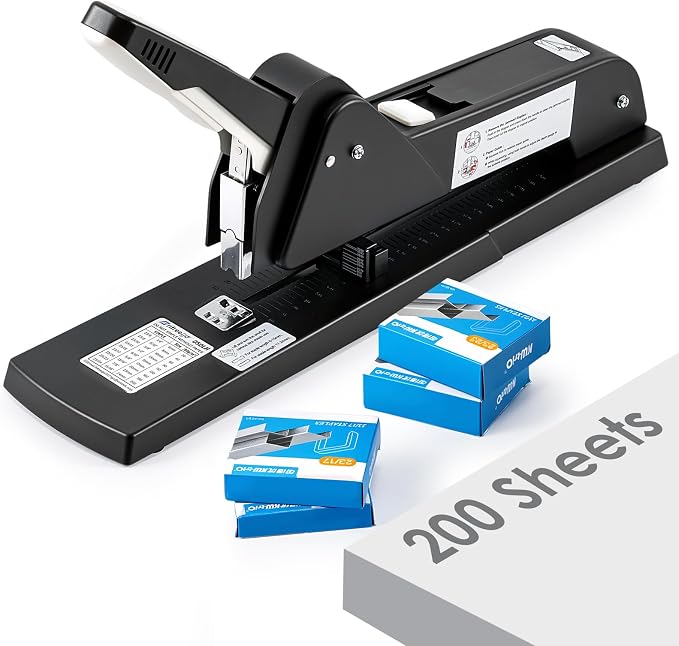 Heavy Duty Long Reach Stapler with 4000 Staples for Booklets | Frifreego Long Arm Stapler with 200 Sheets Capacity, 9.84" Adjustable Stapling Depth Suitable for Booklets & Office document