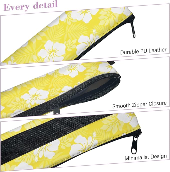 4 Pack Elastic Pen Holder for Notebook, Prints Pen Pouch with Elastic Band and Zipper, Leather Pen Holder for Planners, Journals, Book (Hibiscus)
