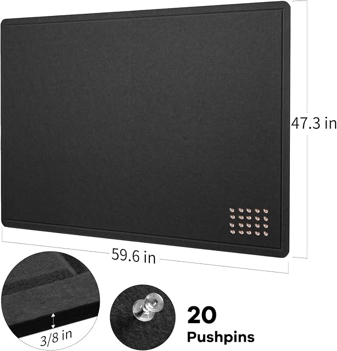 Felt Bulletin Board 60x48 inches, Decorative Pin Board for Home & Office | Cork Board Alternative for Wall with Push Pins, Display Mood Board for Photos, Notes & Reminders