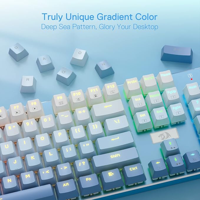 Redragon K556 Wired RGB Mechanical Gaming Keyboard, 104-Key Aluminum Board | Solid Desktop Stability, 20 Backlits for Immersive ESports Vibe, Hot-swap Creamy Custom Linear Switch, Gradient Blue Keycaps