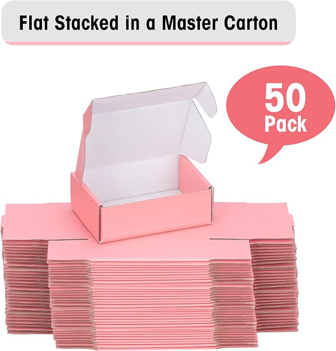 FARRAY 50 Pack of 6x4x2 Inches Small Shipping Boxes, Durable Corrugated Cardboard Boxes for Shipping, Gift, Mailing and Packaging, Pink