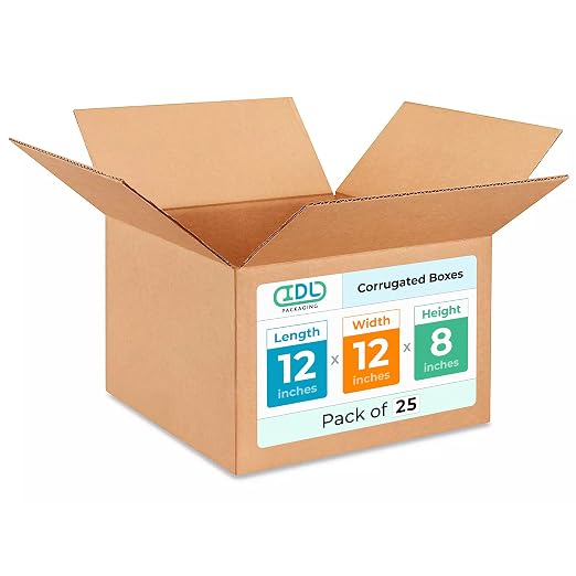Medium Moving & Shipping Boxes 12"L x 12"W x 8"H (25-Pack) - Extra Strength 200 lb vs Regular - USA-Made Corrugated Packing Boxes for USPS/UPS/FEDEX - Strong Medium Cardboard Box by IDL Packaging | Extra Strength 200 lb vs Regular - Corrugated Packing ...