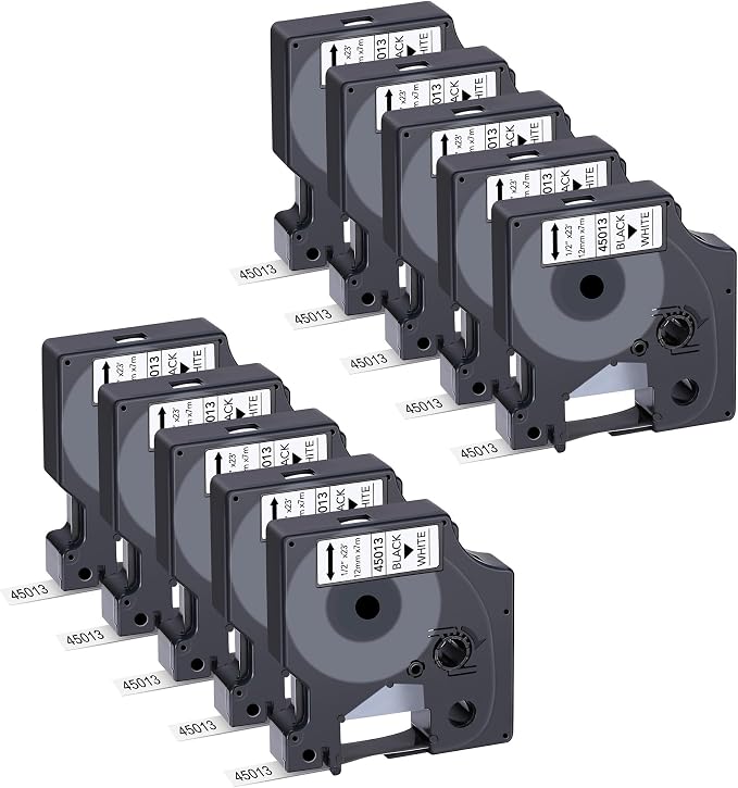 10-Pack Label Maker Tape Compatible with DYMO D1 Label Tape 45013 S0720530 Black on White 1/2 Inch x 23 Feet for Dymo Label Maker Refills LabelManager 160 280 210D 360D 420P PnP 220P 260P 500TS 450DUO