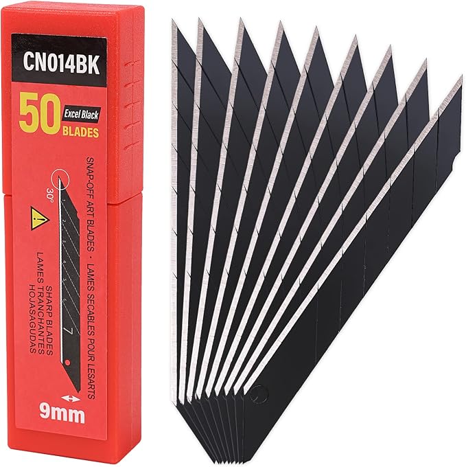 9mm Utility Knife Replacement Blades,30 Degree Snap Off Carbon Steel Blades for Retractable Cutting Knives, Hobby, Craft Knife, Box Cutter 100PCS-Black