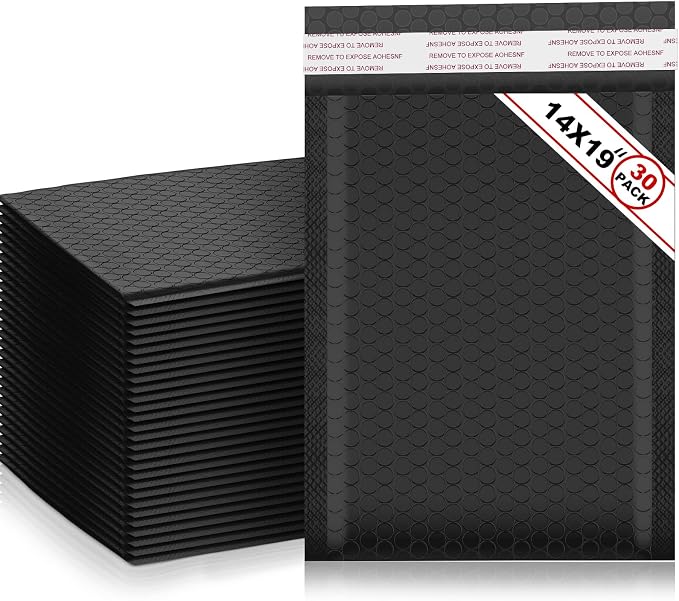 30 Pcs Bubble Poly Mailers Padded Envelopes,Black,14 X 19 Inches | Large Mailing Bags for Small Business, Self Seal Waterproof Shipping Envelopes, Resealable Cushioned Poly Mailers Bulk