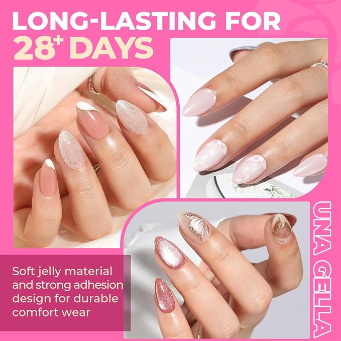 UNA GELLA Short Almond Nail Tips 504PCS Short Fake Nails Soft Press Ons | Gel Nail Tips Pre Shaped Almond Shape Home Nail Extension Full Cover, 12 Sizes Acrylic Gelly Tips