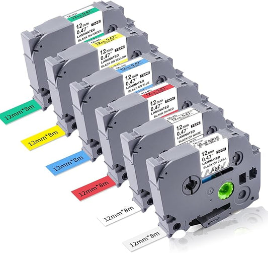 Replacement for Brother Ptouch Tape TZe231 TZe131 431 531 631 731 | Label Maker Tape 12mm 0.47 Laminated White/Clear/Color P Touch Label Tape Work for Brother PT-D210 PTH110 PTP300BT PTD400
