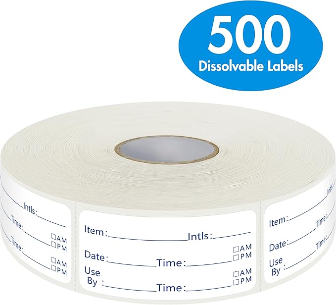 500 Dissolvable Food Labels,Removable Freezer Pantry Stickers with Perforation Line,Fast Dissolving No Residue Left for Food Containers,Jars,Freezers,Kitchen,Restaurant Storage Organization (1” x 2”)