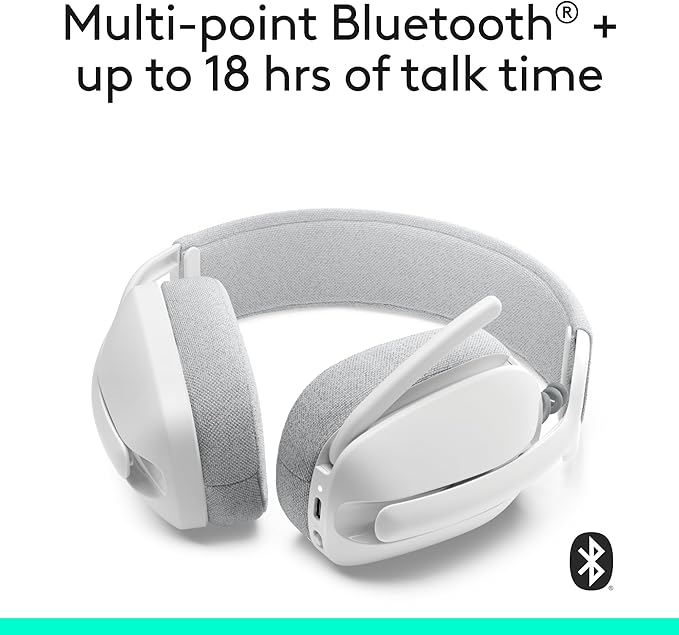 Logitech Zone Vibe 100 Lightweight Wireless Over Ear Headphones with Noise Canceling Microphone, Advanced Multipoint Bluetooth Headset, Works with Teams, Google Meet, Zoom, Mac/PC - Off White