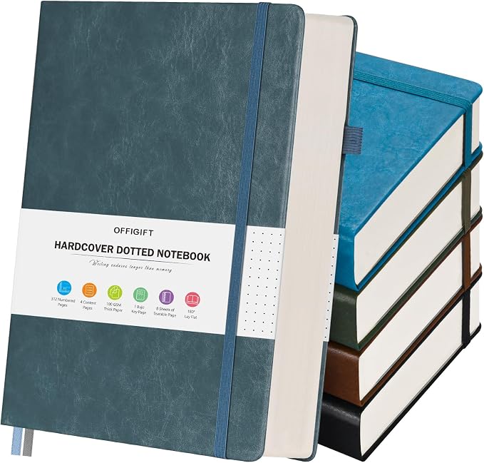 5 Pack Bullet Dotted Notebook Bulk, A5, 312 Numbered Pages Dot Journal Set | Cost-Effective 5 Pack 1600 Pages, 100gsm No Bleed Paper, Leather Hardcover, Lay-Flat, for Planning, Trackers, Lists & Layouts