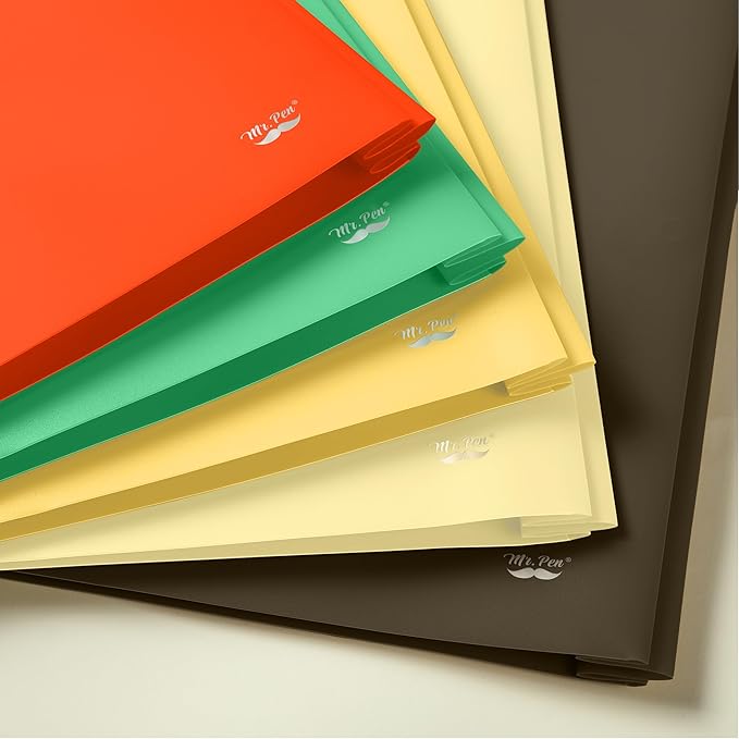 Mr. Pen- Plastic Folders with Pockets and Prongs, 5 Pack, Letter Size, Retro Colors, Flexible Plastic Folders with Prongs
