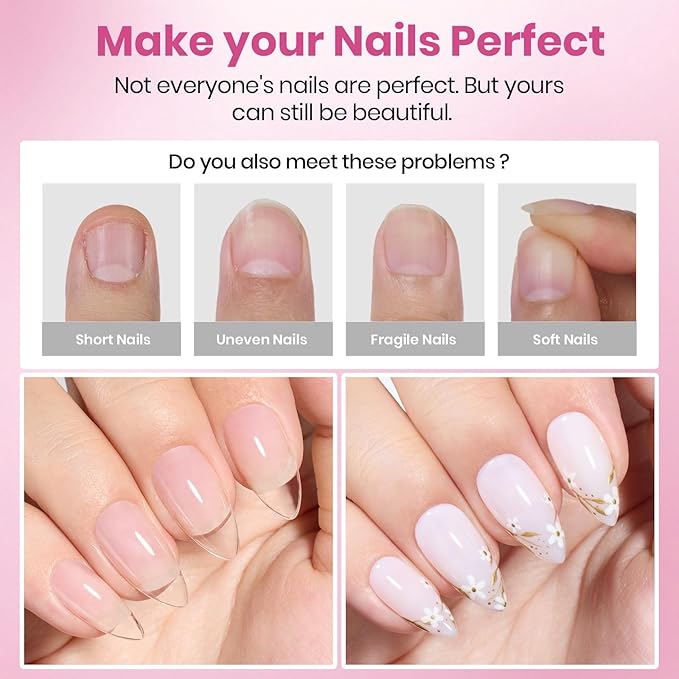 Beetles Gel Nail Tips Flat-X - Almond Coffin Medium, 320pcs 16 Sizes, Pre-Etched Half Matte Full Cover Soft Acrylic False Nail Tips Easy DIY Press on Nail Extension Salon for Flat & Natural Nail Beds