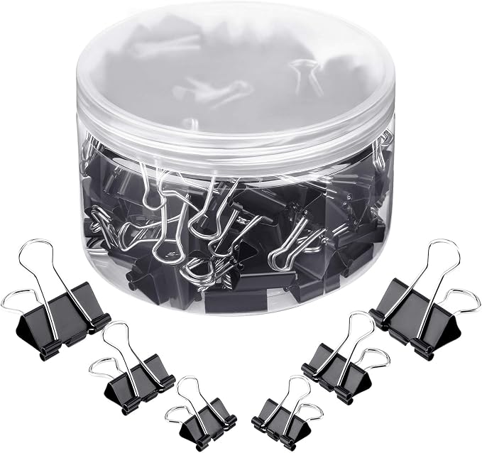 TecUnite 150 Pcs Black Binder Clips Assorted Sizes | 3 Sizes Metal Small Binder Paper Clips for Office Home School Supplies, 1 in, 0.75 in, 0.60 in