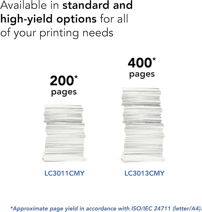 Brother Printer LC3011Y Single Pack Standard Cartridge Yield Up to 200 Pages LC3011 Ink Yellow