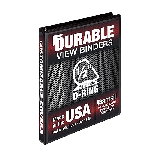 Samsill Durable 0.5 inch 3 Ring Binder, D Ring Binder,100% Recycled Chipboard, Black