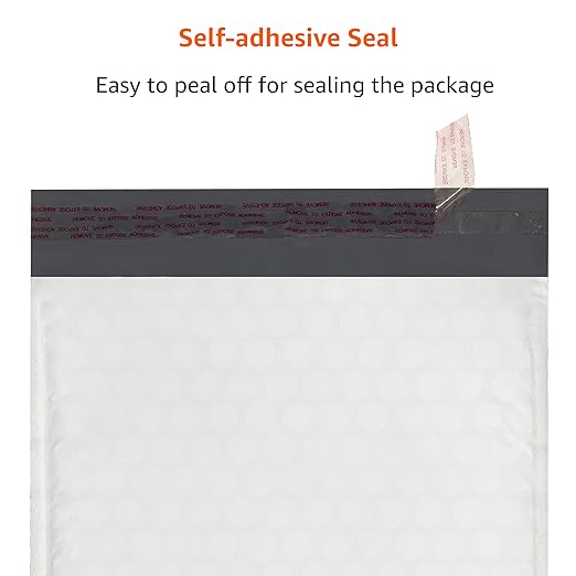 Amazon Basics Poly Bubble Self-Seal Mailers, Tear and Water Resistant Shipping Bags, 6" x 10", White/Grey, 50-Pack