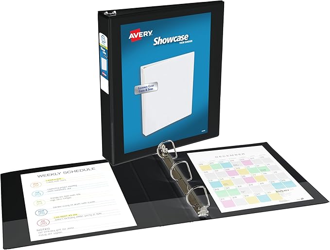 Avery Showcase Standard View 3 Ring Binder, 1.5" Slant Rings, 375-Sheet Capacity, 2.1 Inch Wide Spine, 1 Black Binder, Ideal for Lightweight Organization and Occasional Referencing (19650)