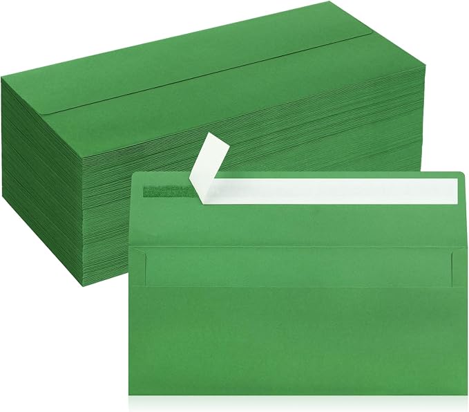 200 Pack #10 Business Envelopes, Green Standard Envelopes Self Seal, Letter Size Mailing Envelopes for Checks Letters Invoices Statements Christmas Birthday Graduation Wedding, 4 1/8 x 9 1/2 Inch