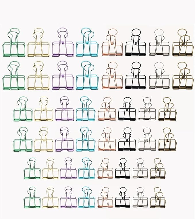 48PCS Multicolor Metal Binder Clips Assorted Sizes Hollow Binder Clips Metal Paper Clamps for School Office Paperwork (16pcs S, 16pcs M and 16pcs L)