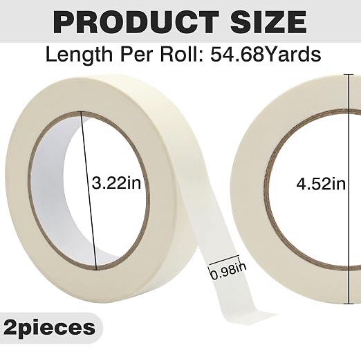 Masking Tape 1 inch X 55 Yards X 2 Rolls, 328FT Total, Beige White Painters Tape General Purpose Tape for Arts DIY Crafts Painting Labeling Decoration School Projects Home Office