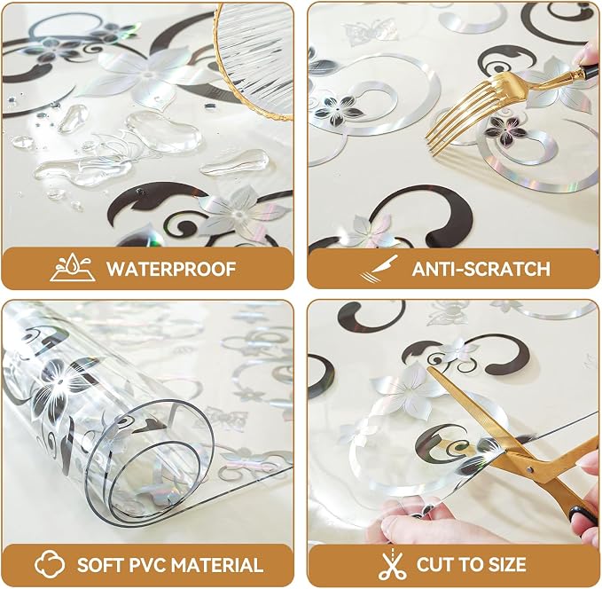 LovePads Floral Table Cover Protector 24 x 36 Inch, 1.5mm Thick Plastic Mat | Non-slip Waterproof PVC Table Protector, Cut to Size, Spill-Stain-Scratch Proof, Fits Kitchen, Dining Table, Dresser, Desk