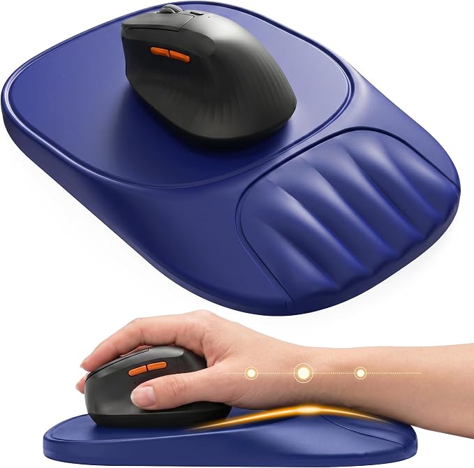 Ergonomic Mouse Pad with Wrist Rest, Sloped Memory Foam Mousepad with Wrist Support, Cooling Channels, Non-Slip Base, Smooth Lycra Surface for Office, Gaming & Home Desk (Midnight Blue)