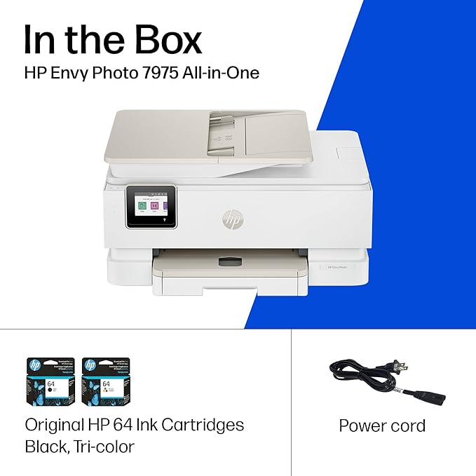 HP Envy Photo 7975 Wireless Color Inkjet Photo Printer, Print, scan, Copy, Easy Setup, Mobile Printing, Best-for-Home, 3 Month Instant Ink Trial Included, AI-Enabled (B63K3A)
