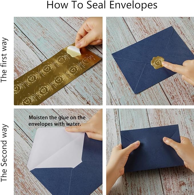 50 Pieces Shiny Envelopes with Gold Stickers, Navy Blue, 4x6 | Gold Stickers Included, For Wedding Invitations, For Graduation, For Baby Shower, For Greeting Cards