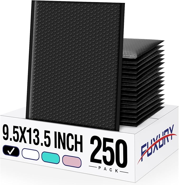 Fuxury Bubble Mailers Bulk 9.5x14.5" 250 Pack Black Large Padded Envelopes | Usable Size 9.5x13.5" Self Seal Bubble Envelopes Padded Mailers Shipping Bags for Mailing book Shirt Small Business #4