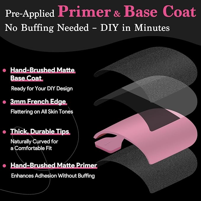 Toe Nails Press On French Tips for Women, 15 Sizes 150 Pcs Sharp Square Pre-applied Primer & Base Coat Toenail Press Ons Baby Pink Full Cover Fake Tips Extension, Builder Nail Gel & Top Coat Required