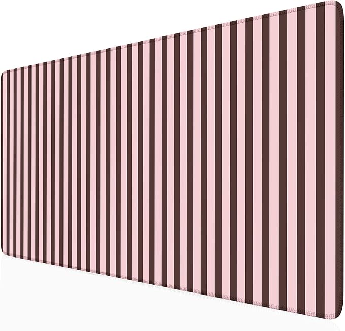 Dark Brown Pink Striped Desk Mat Cute Pastel XXL Large Gaming Mouse Pad Desk Pad Kawaii Cozy Aesthetic Keyboard Laptop Computer Mat Home Office Decor for Women