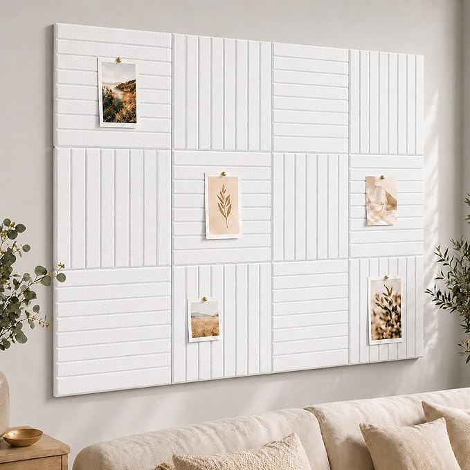 Stripe Felt Bulletin Board Tiles, Cork Board Alternative 48 x 36 in | 0.35 in modular felt wall tiles for notes, photos, schedules, reminders in offices, classrooms, home and office workspaces